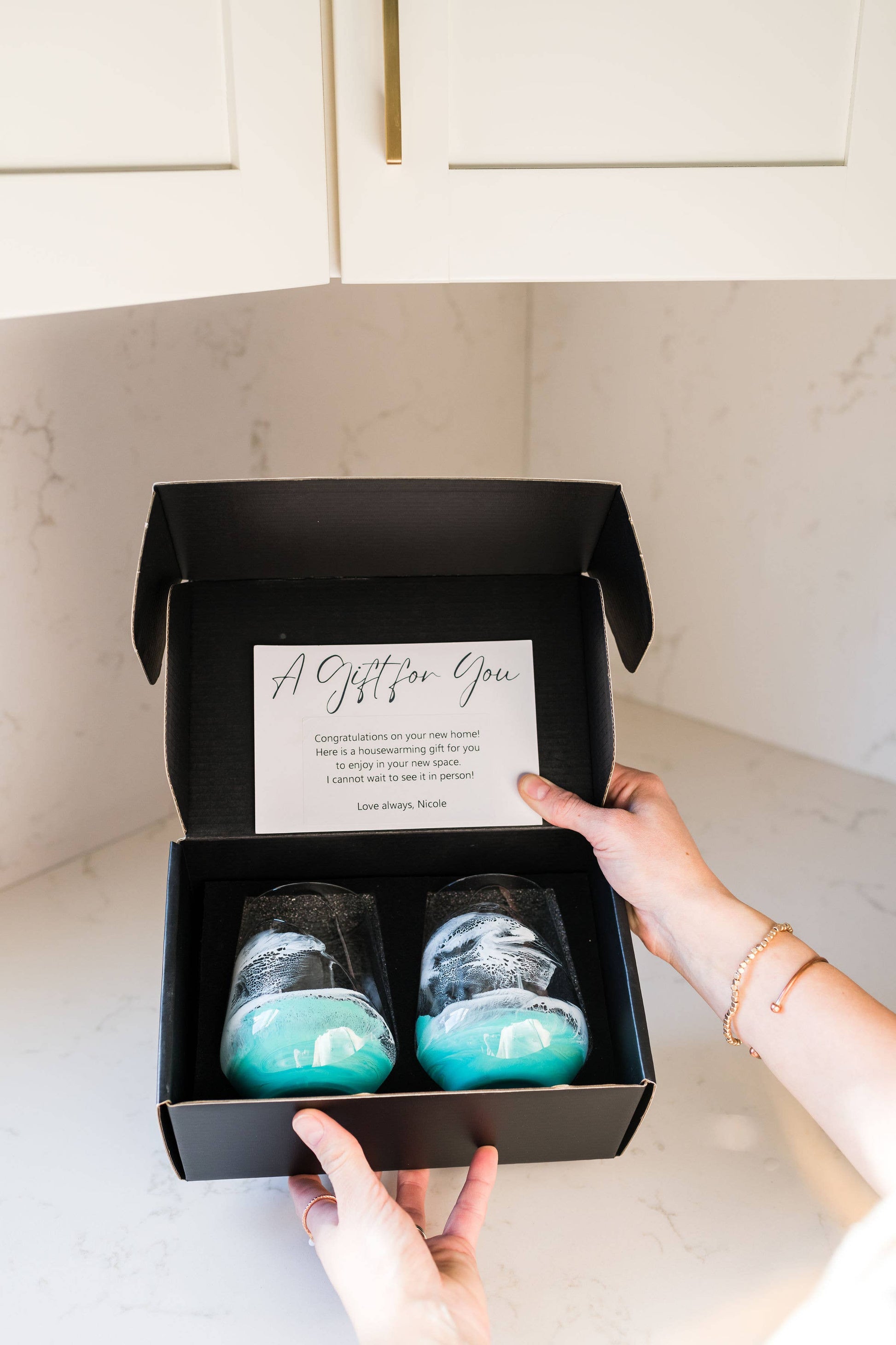 Resin Accented Wine Glasses - Set of 2 Handcrafted Stemless