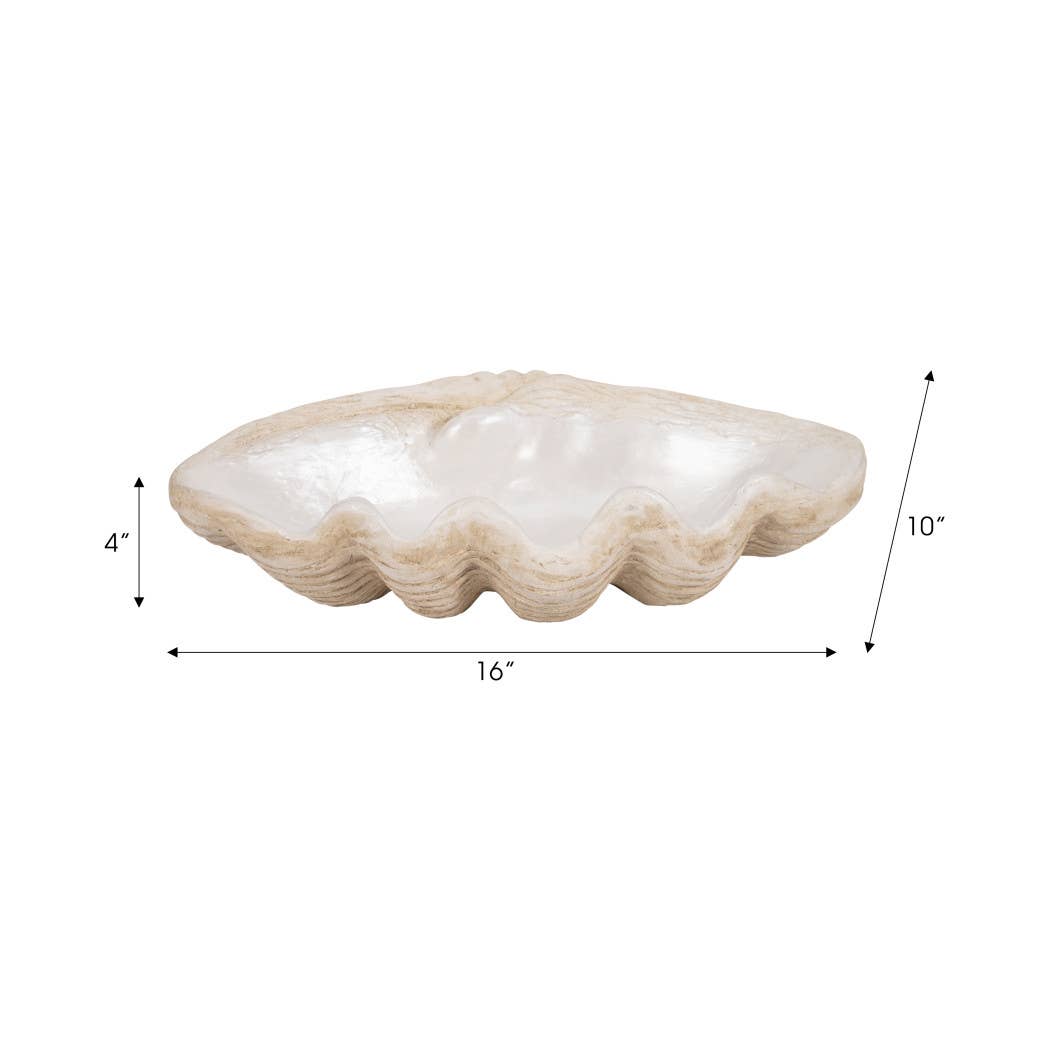 Decorative Bowl - Ivory Resin Coastal Wavy Rim, 16 in.