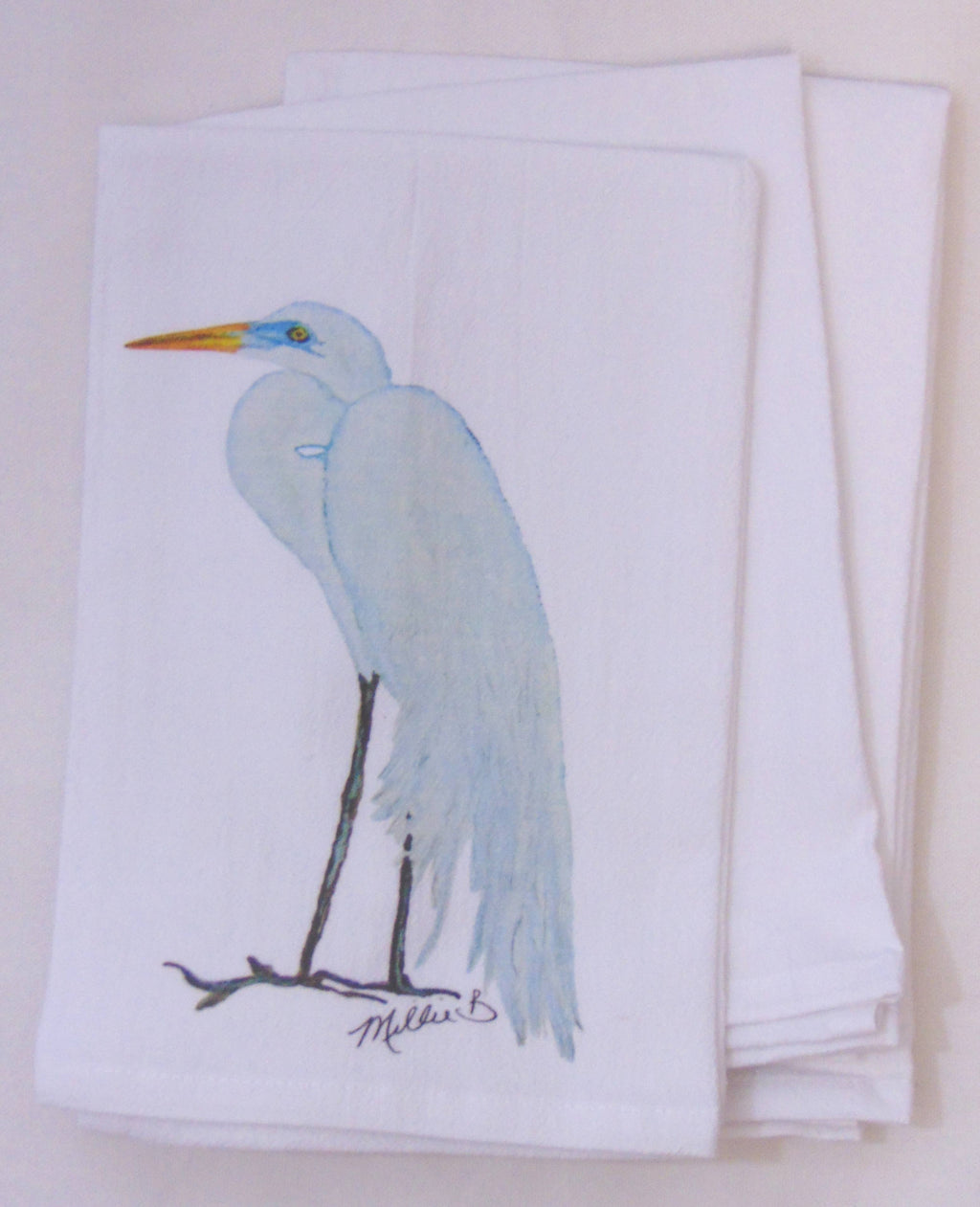 Limited Edition Egret on White Flour Sack Towel