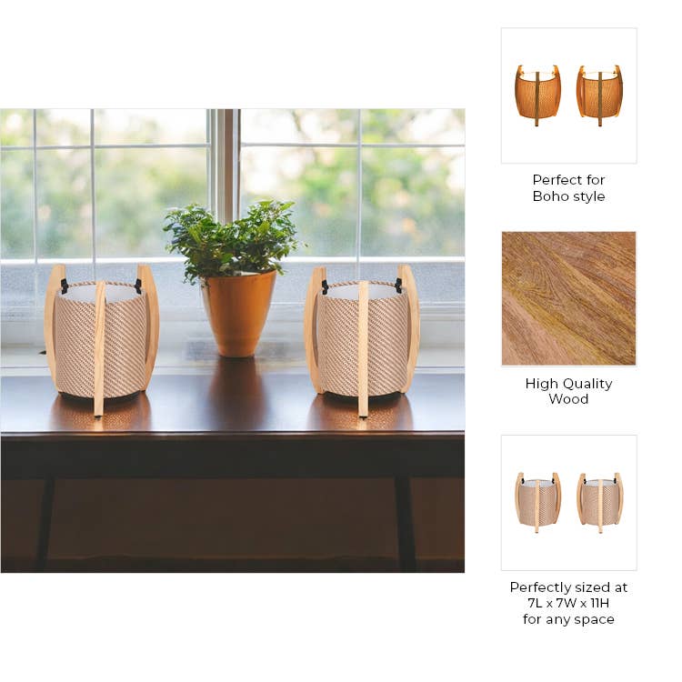Table Lamps Set of 2 - Ivory Wood Cylinder Tripod, 11 in.