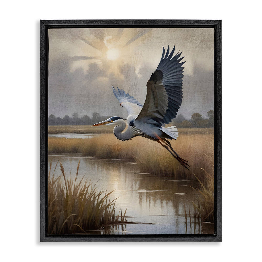 Heron Flight over Wetlands - Framed Wall Art