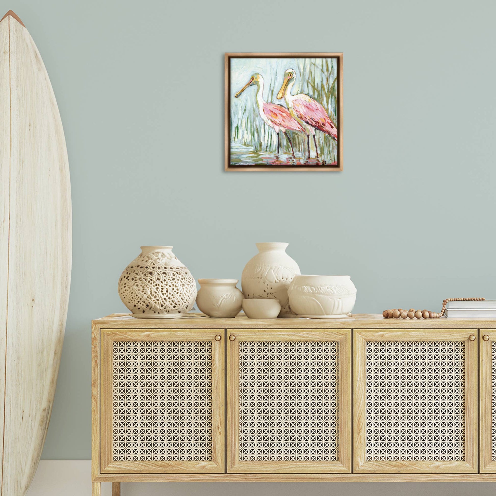 Spoonbill Birds Pair Floating Frame