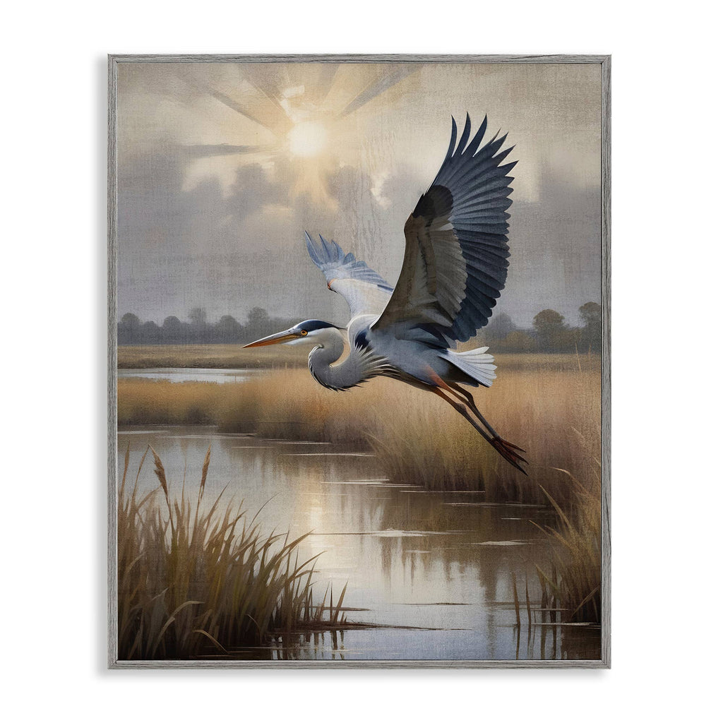 Heron Flight over Wetlands - Framed Wall Art