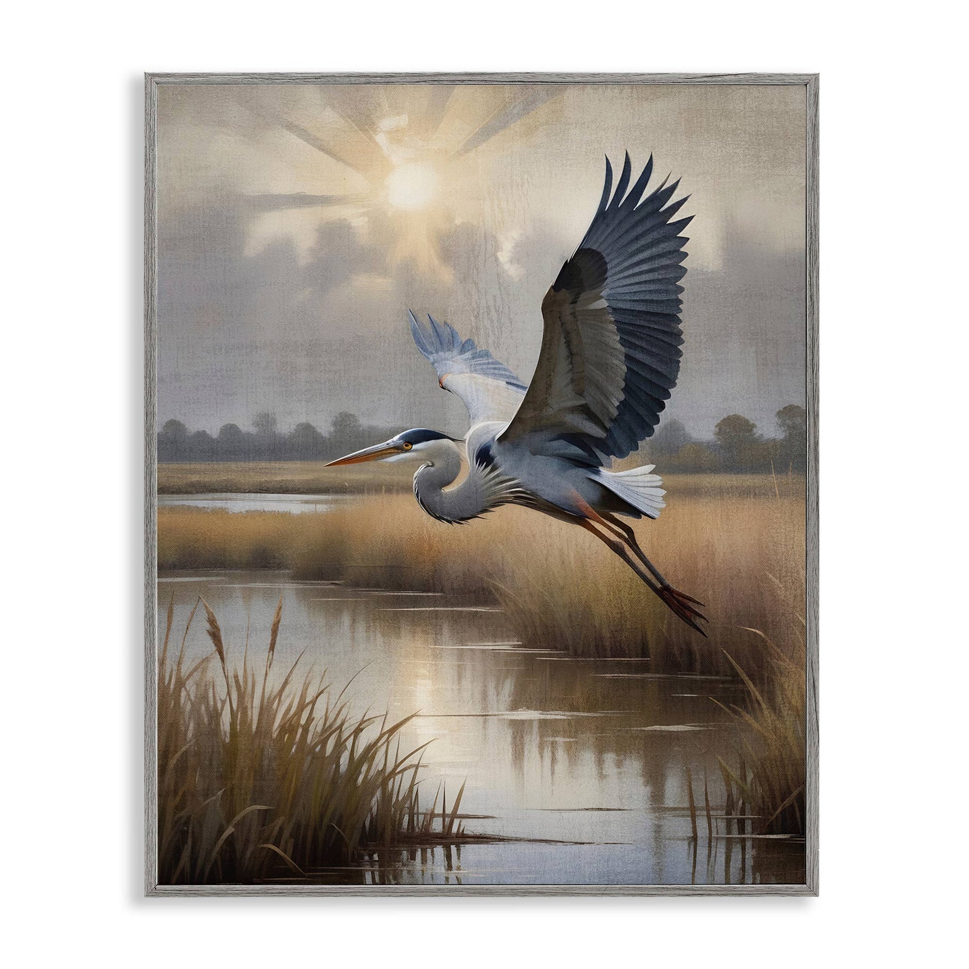 Heron Flight over Wetlands - Framed Wall Art