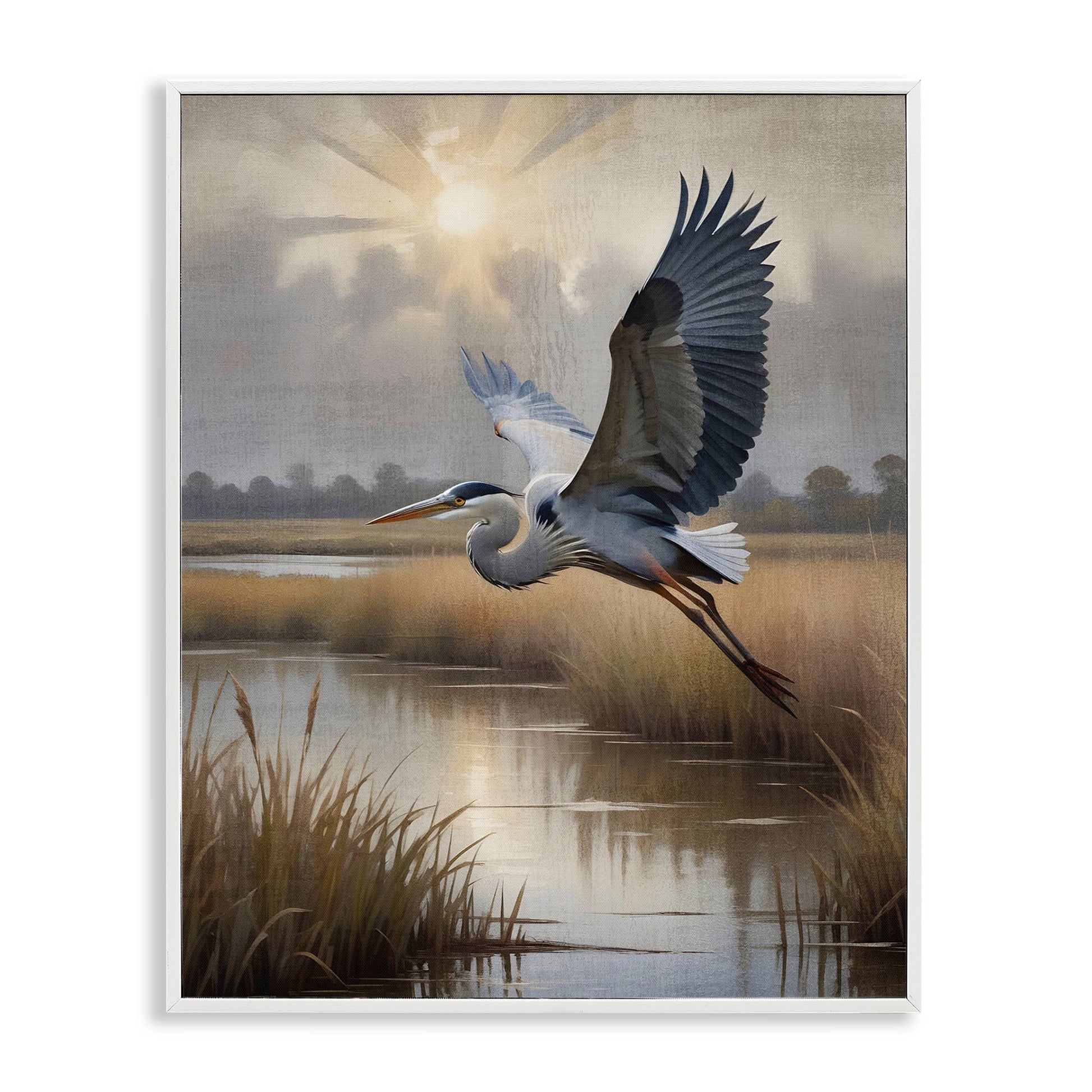 Heron Flight over Wetlands - Framed Wall Art