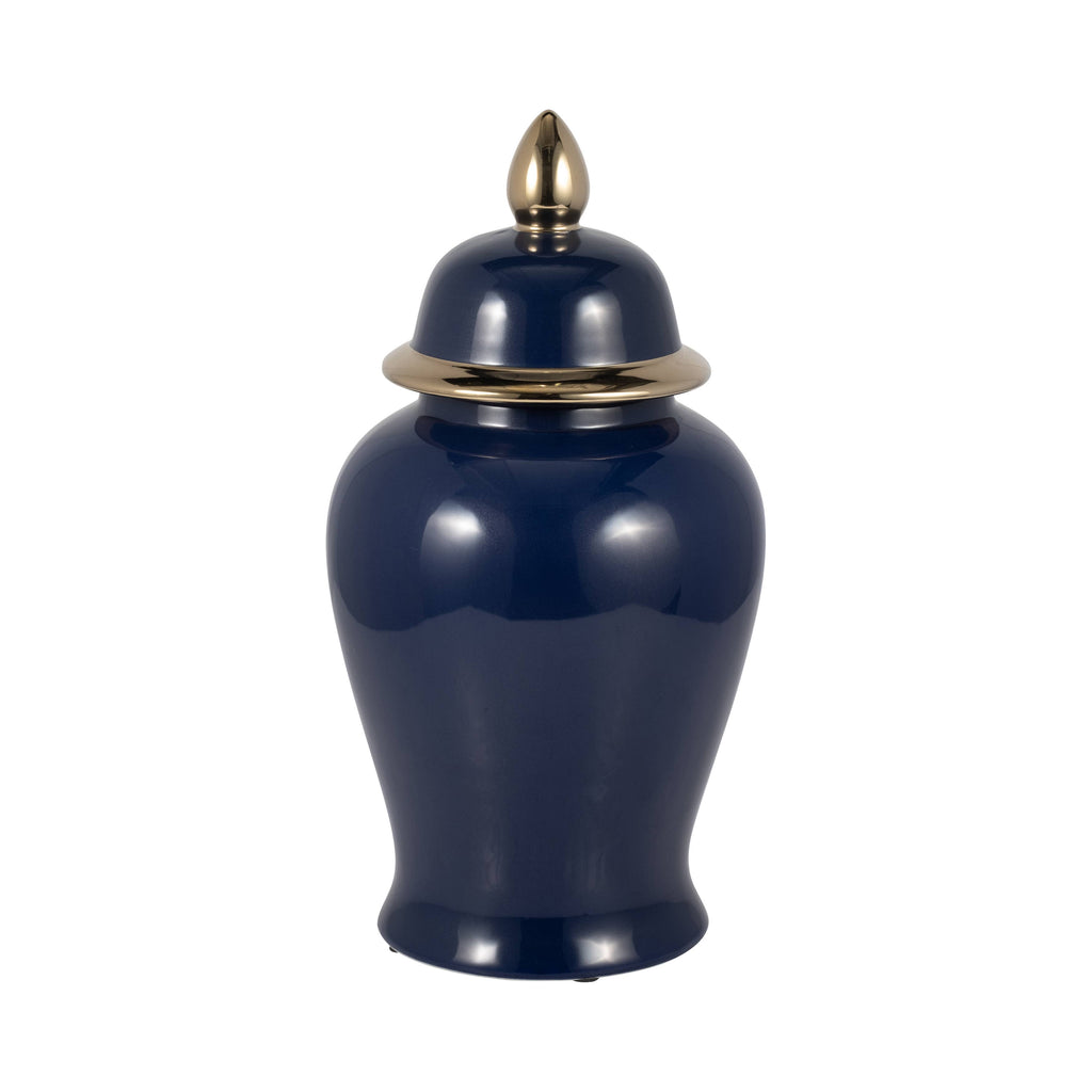 Ceramic Classic Decorative Temple Jar - Navy/Gold, 18 in.