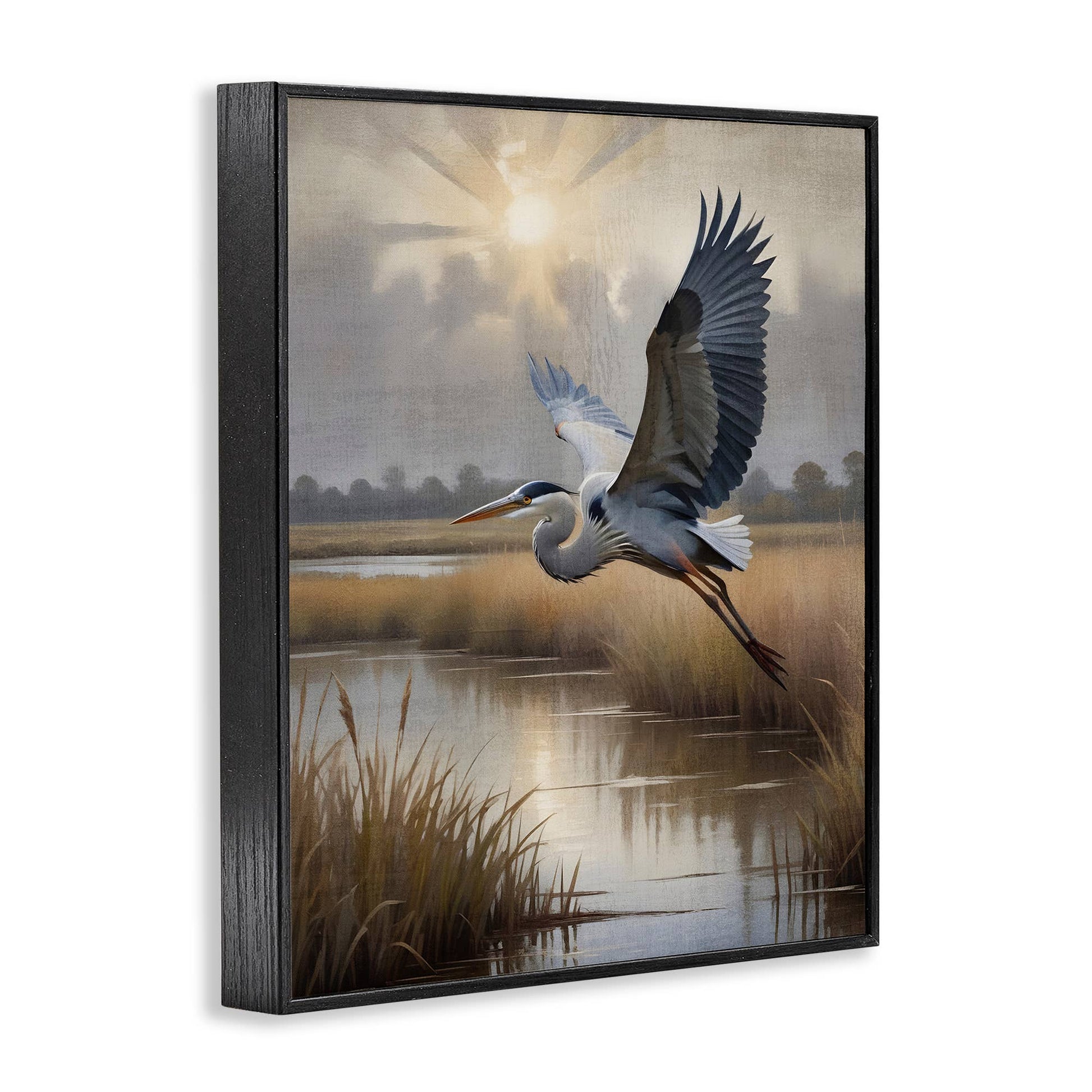 Heron Flight over Wetlands - Framed Wall Art