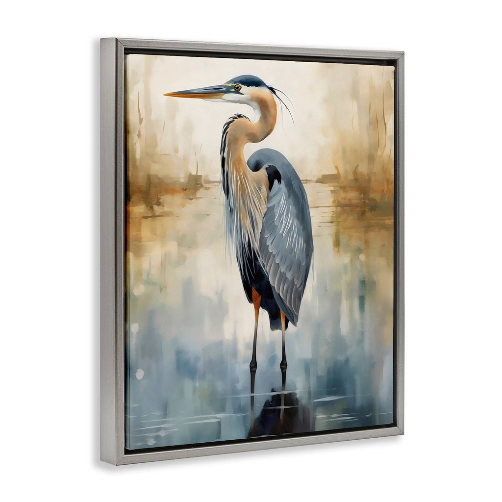 Peaceful Heron over Abstract - Framed Wall Art
