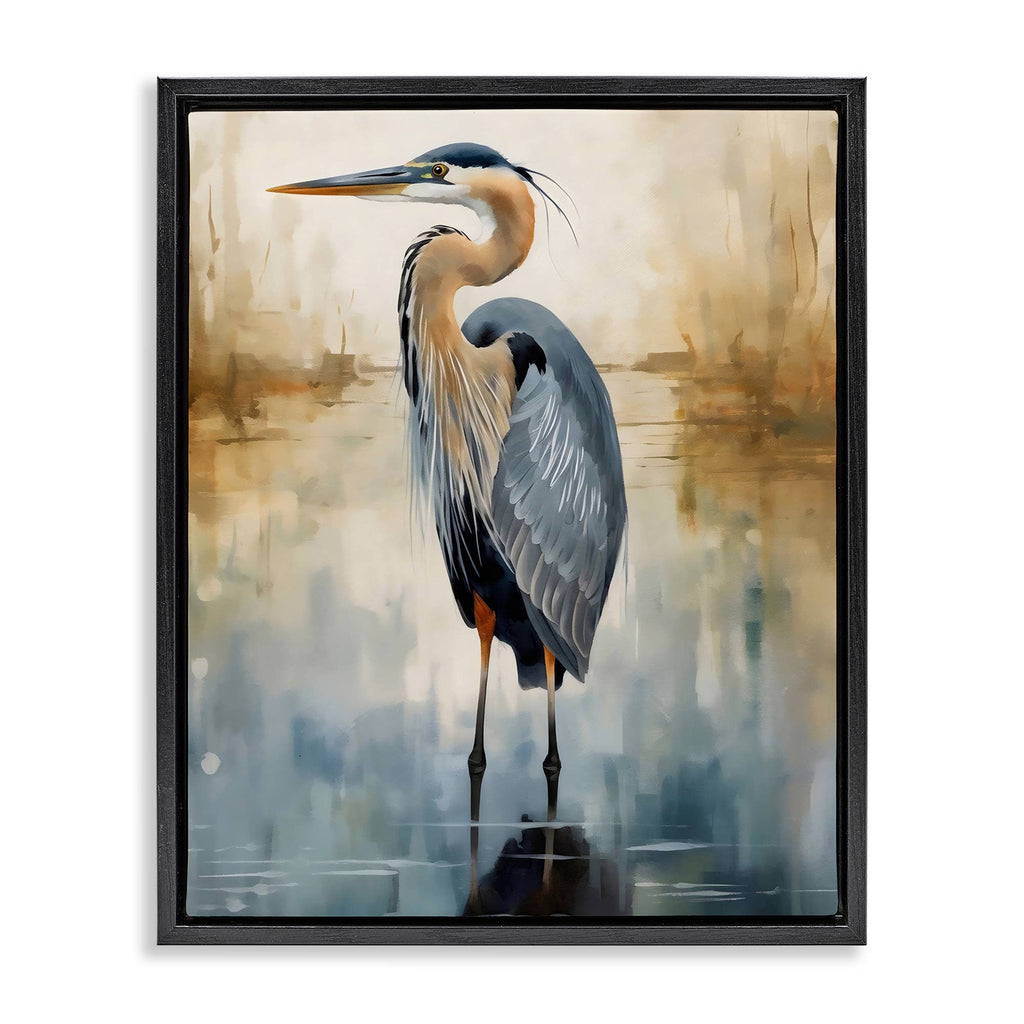 Peaceful Heron over Abstract - Framed Wall Art