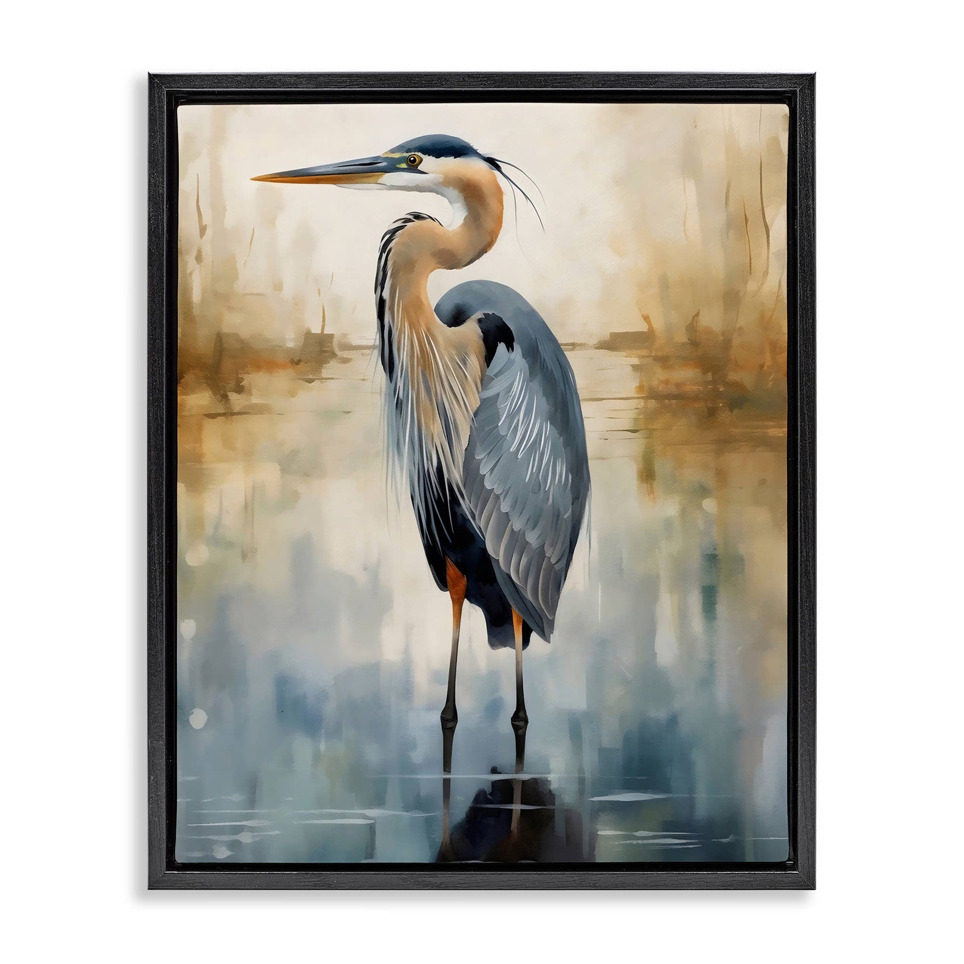 Peaceful Heron over Abstract - Framed Wall Art
