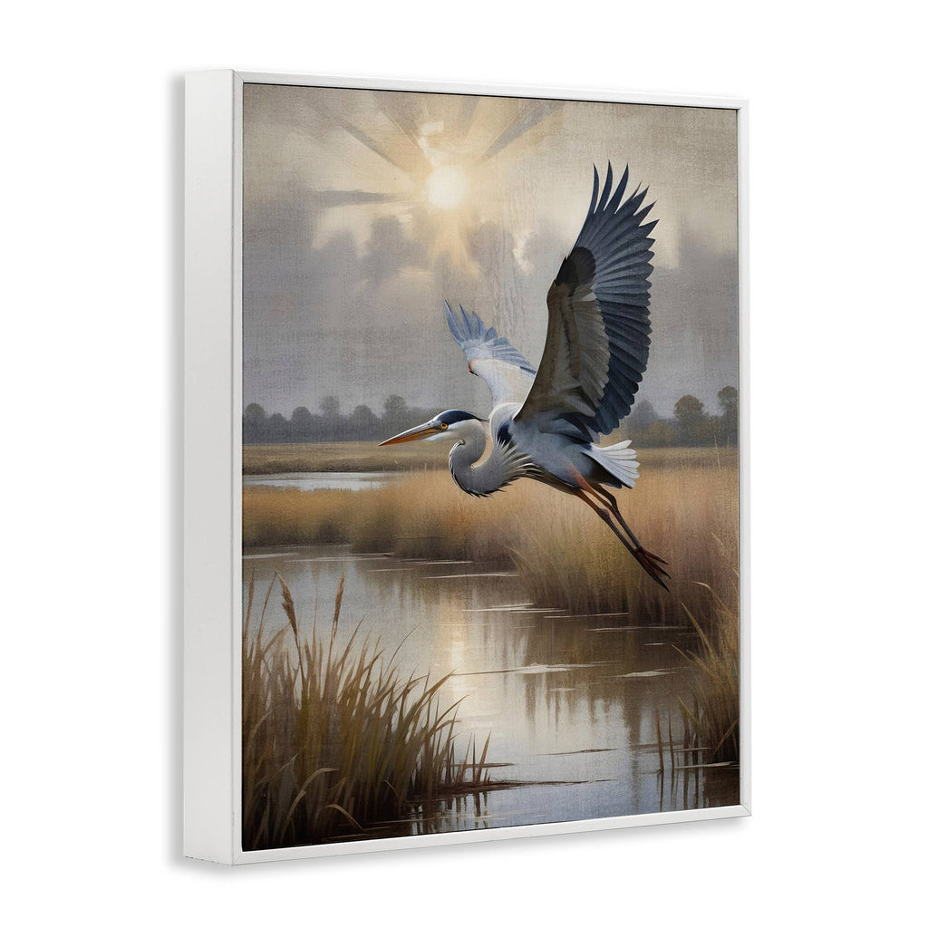 Heron Flight over Wetlands - Framed Wall Art