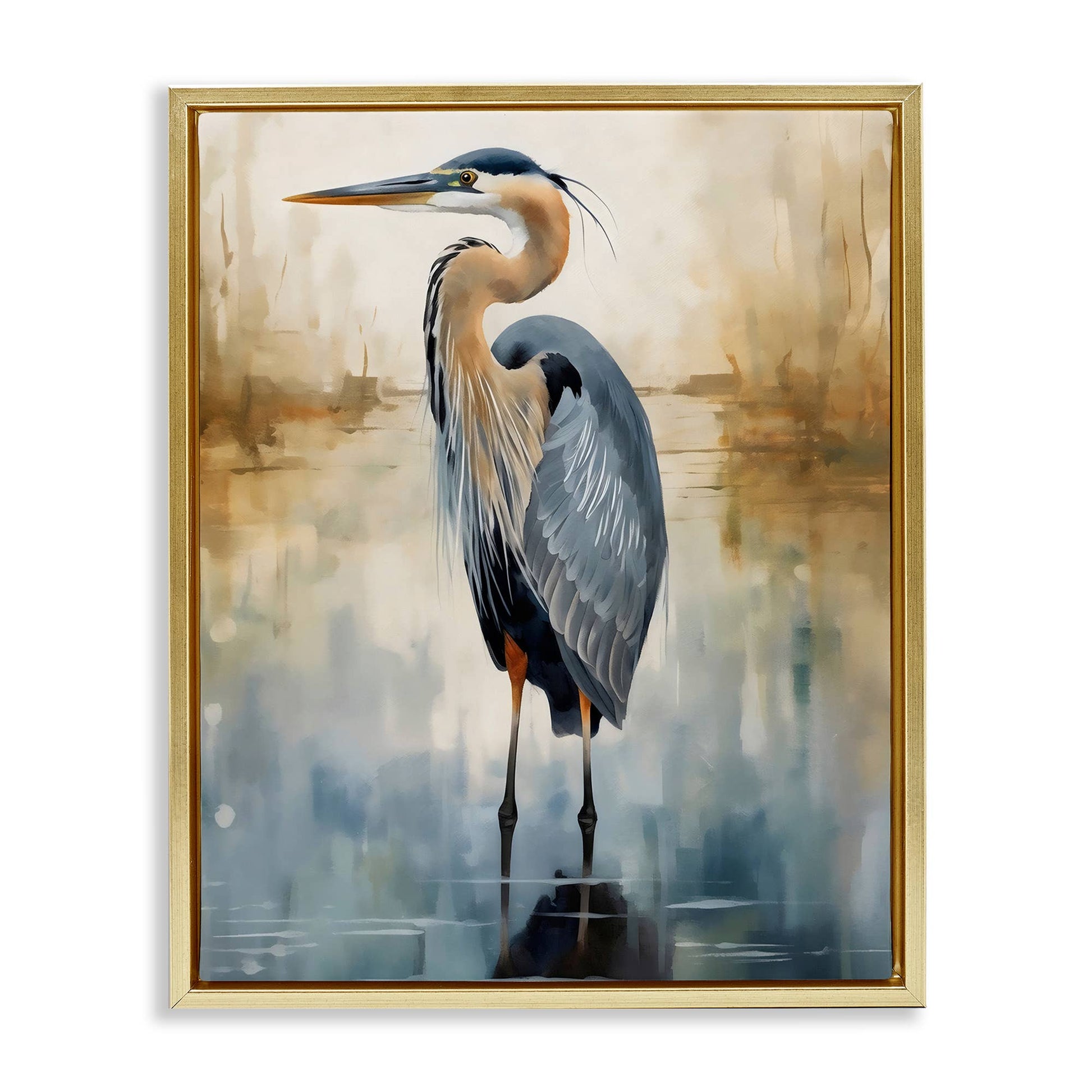 Peaceful Heron over Abstract - Framed Wall Art