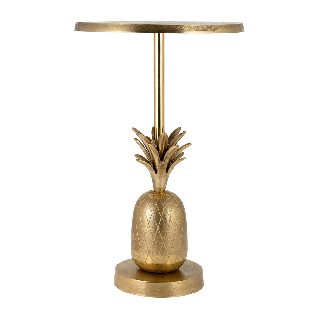Gold 15x24 in. Metal Round Top Pineapple Side Table