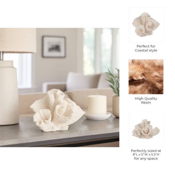 Decorative Figurine - Ivory Resin Coastal Coral, 8 in.