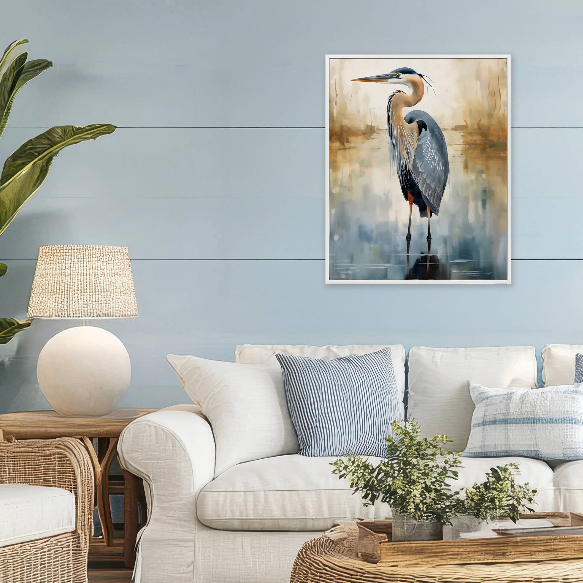 Peaceful Heron over Abstract - Framed Wall Art