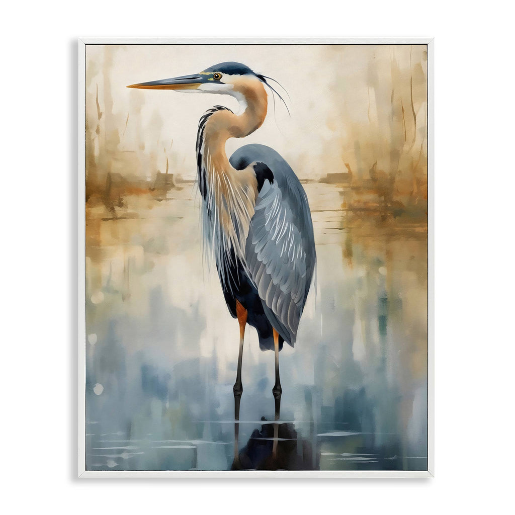 Peaceful Heron over Abstract - Framed Wall Art