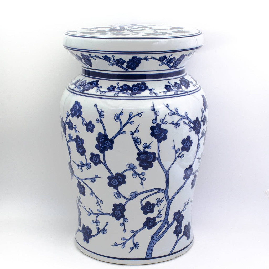 Blue Garden Blue and White 18'' Cherry Blossom Podium Stool