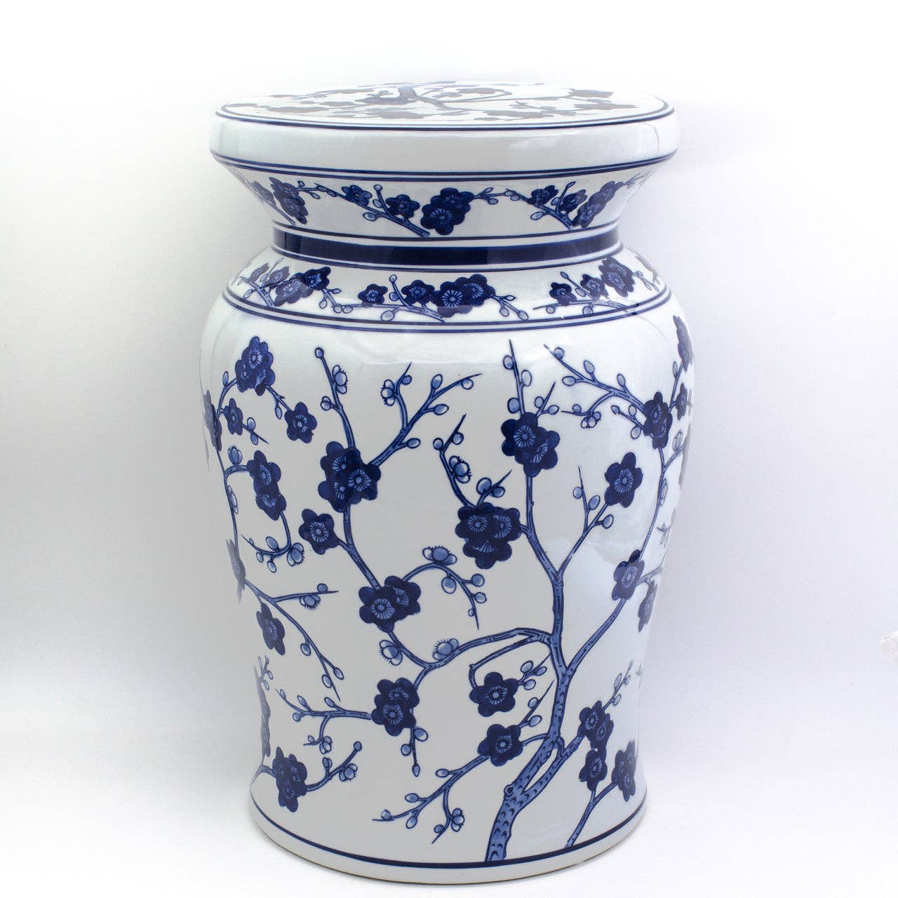 Blue Garden Blue and White 18'' Cherry Blossom Podium Stool