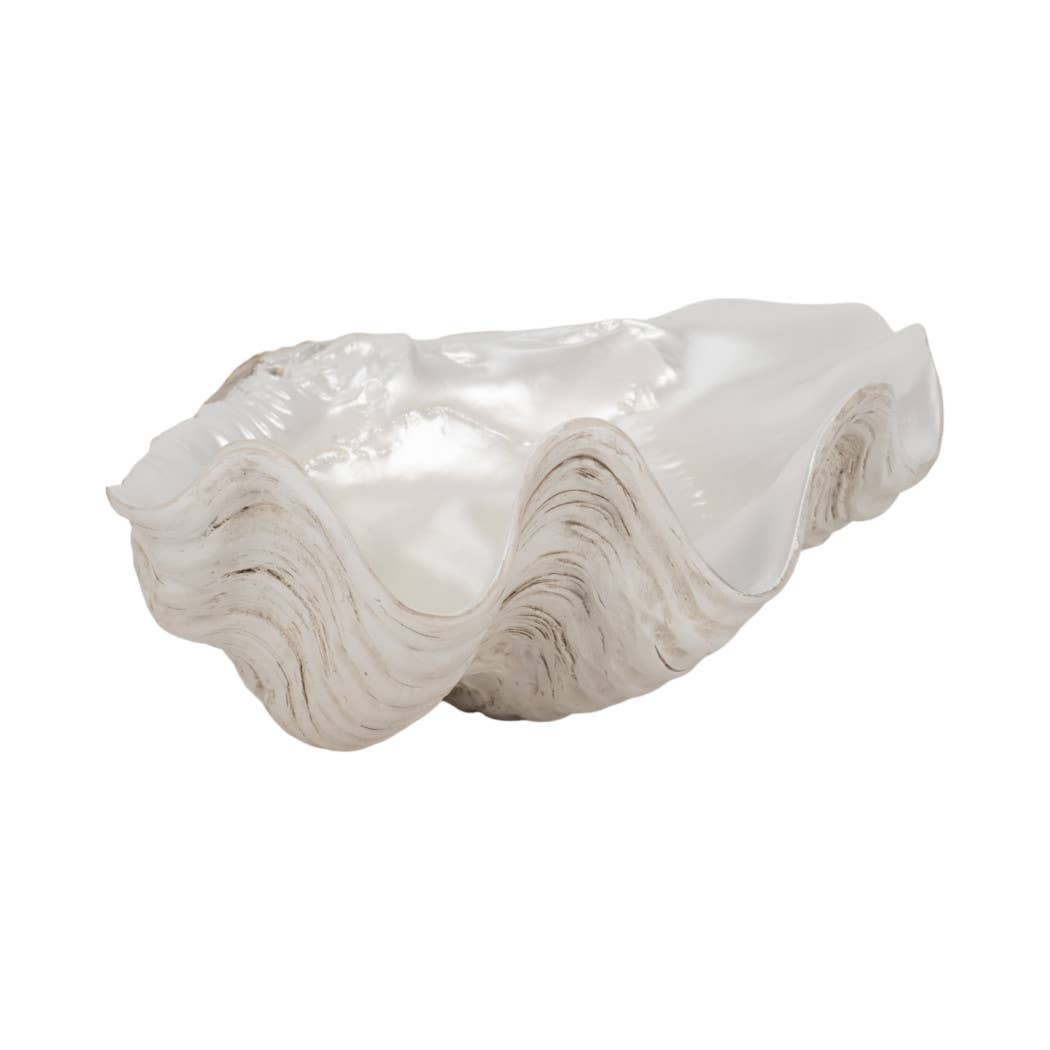 Decorative Bowl - Ivory Resin Coastal Pearlized Shell, 9 in.