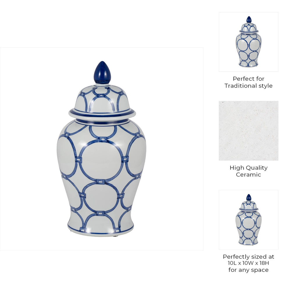 Ceramic Classic Links Decorative Temple Jar - Blue, 18 in.
