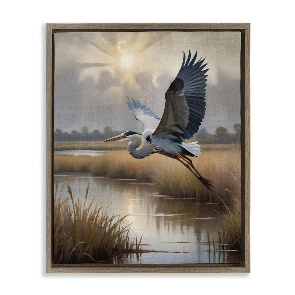 Heron Flight over Wetlands - Framed Wall Art