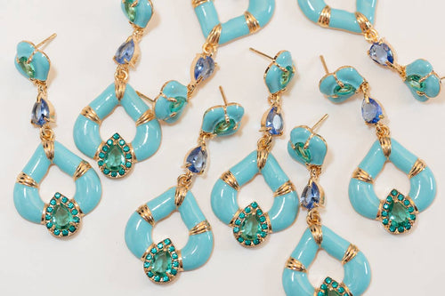 Aegean Dream Crystal Turquoise Teardrop Statement Earrings