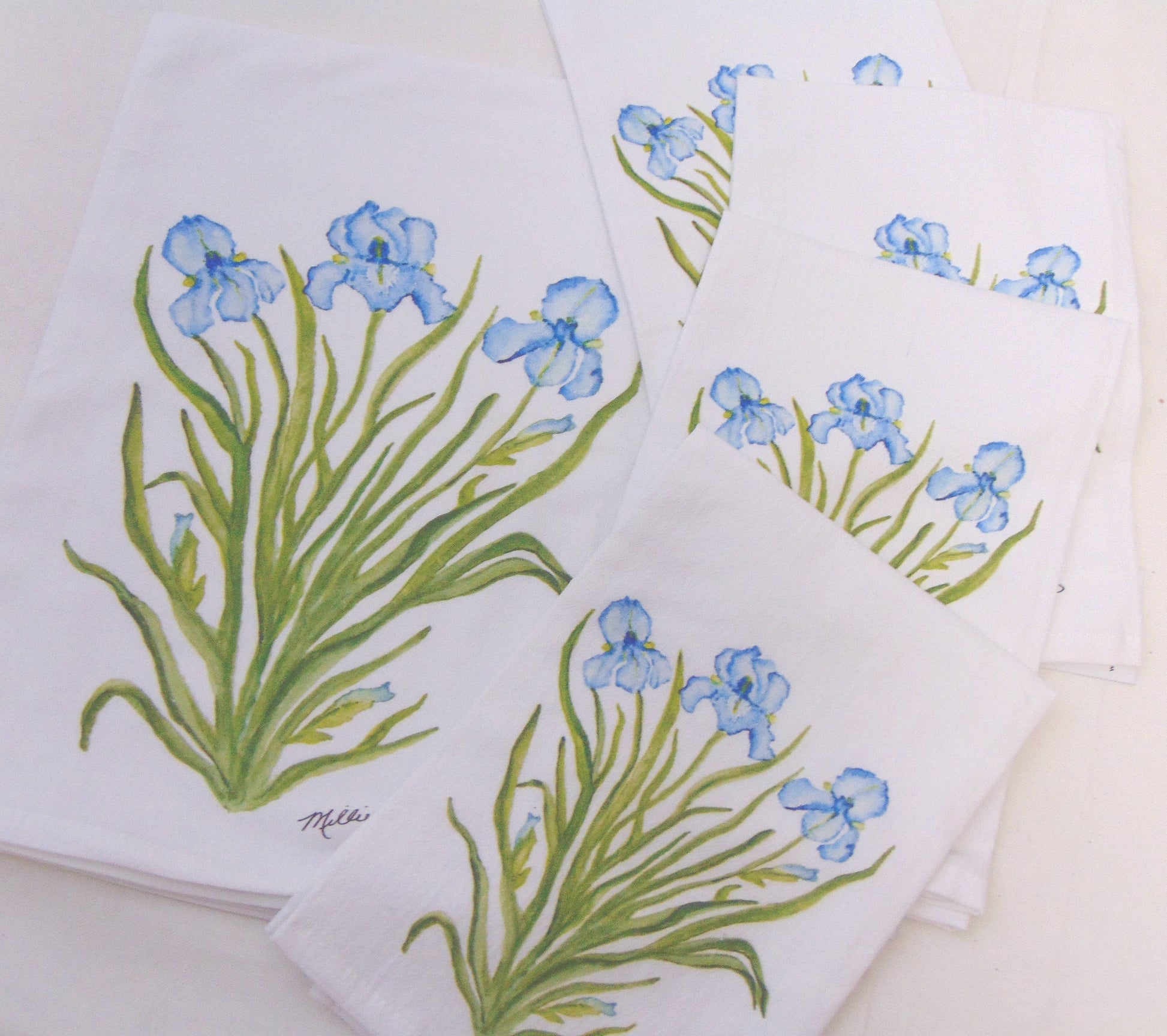 Limited Edition Blue Iris White Flour Sack Towel