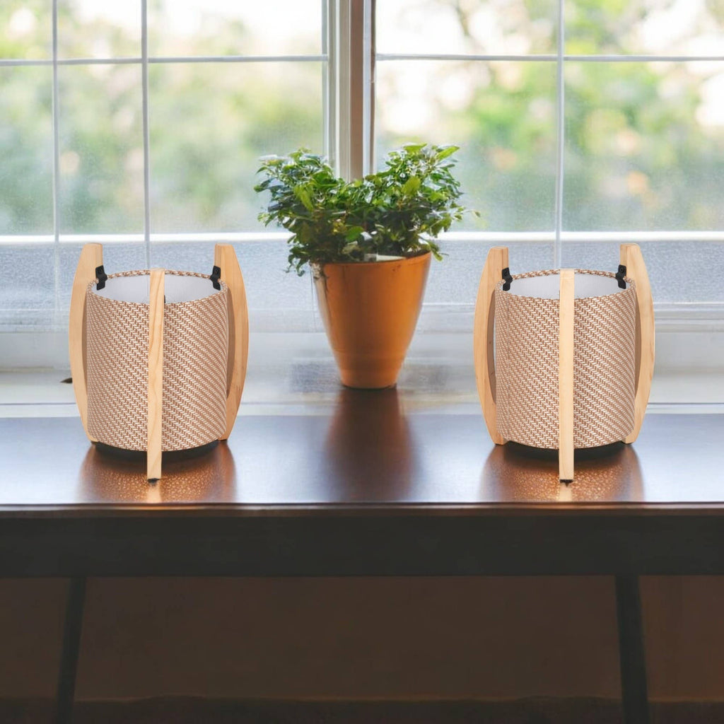 Table Lamps Set of 2 - Ivory Wood Cylinder Tripod, 11 in.