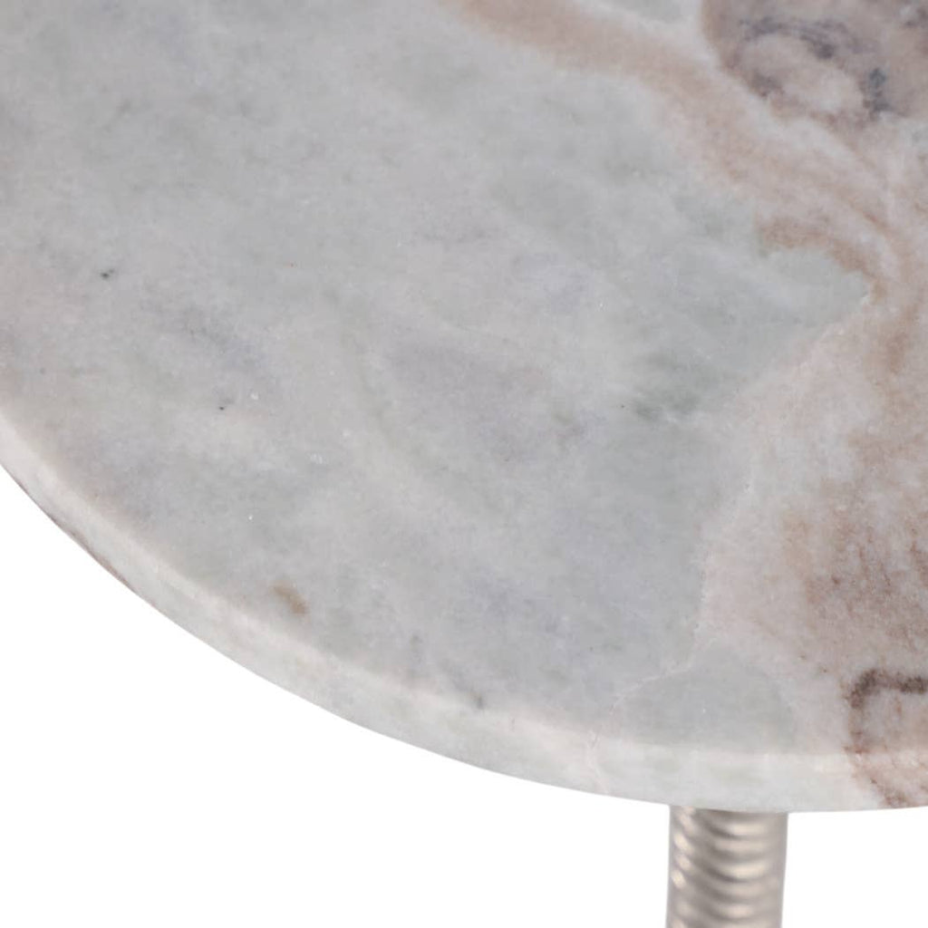 Drink Table - Brown Marble Top Pedestal Metal Base, 26 in.
