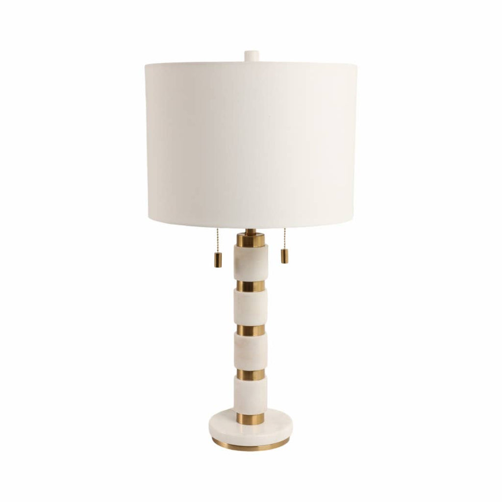 White/Gold 27x14 in. Stacked Marble Table Lamp with 2 Pulls