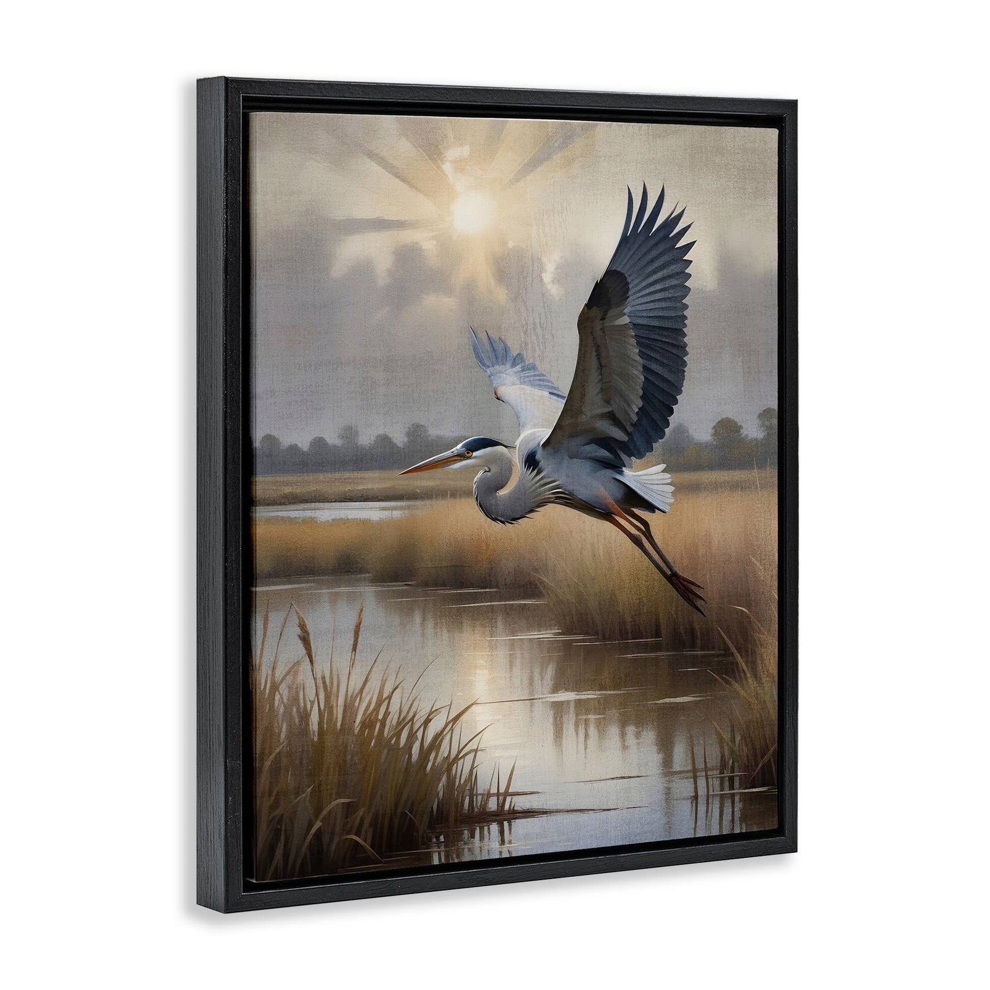Heron Flight over Wetlands - Framed Wall Art