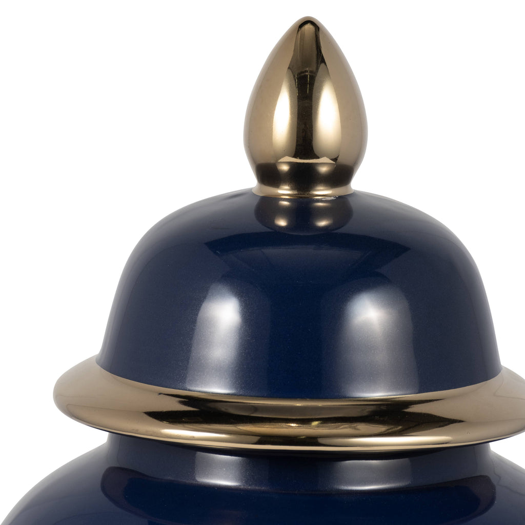 Ceramic Classic Decorative Temple Jar - Navy/Gold, 18 in.