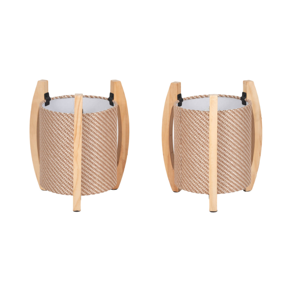 Table Lamps Set of 2 - Ivory Wood Cylinder Tripod, 11 in.