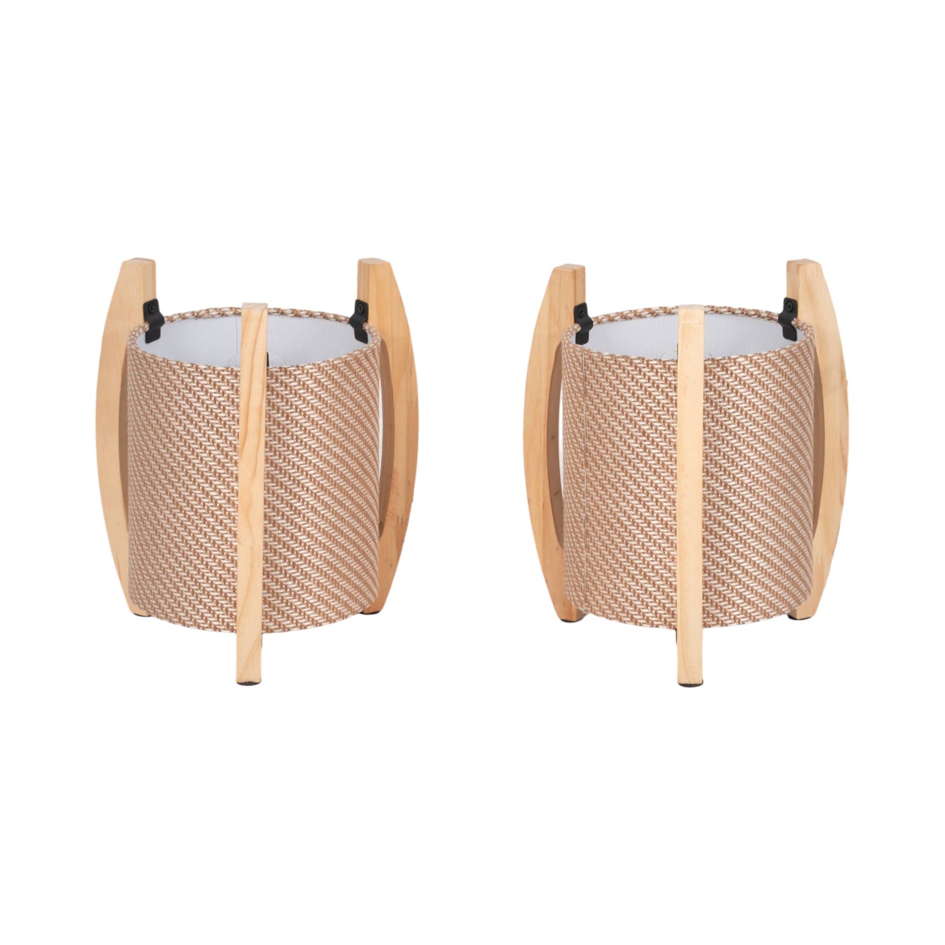 Table Lamps Set of 2 - Ivory Wood Cylinder Tripod, 11 in.