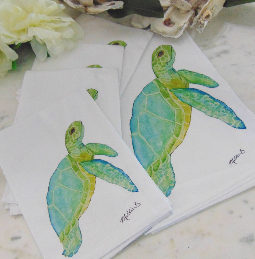 Limited Edition Aqua Sea Turtle White Flour Sack Towel