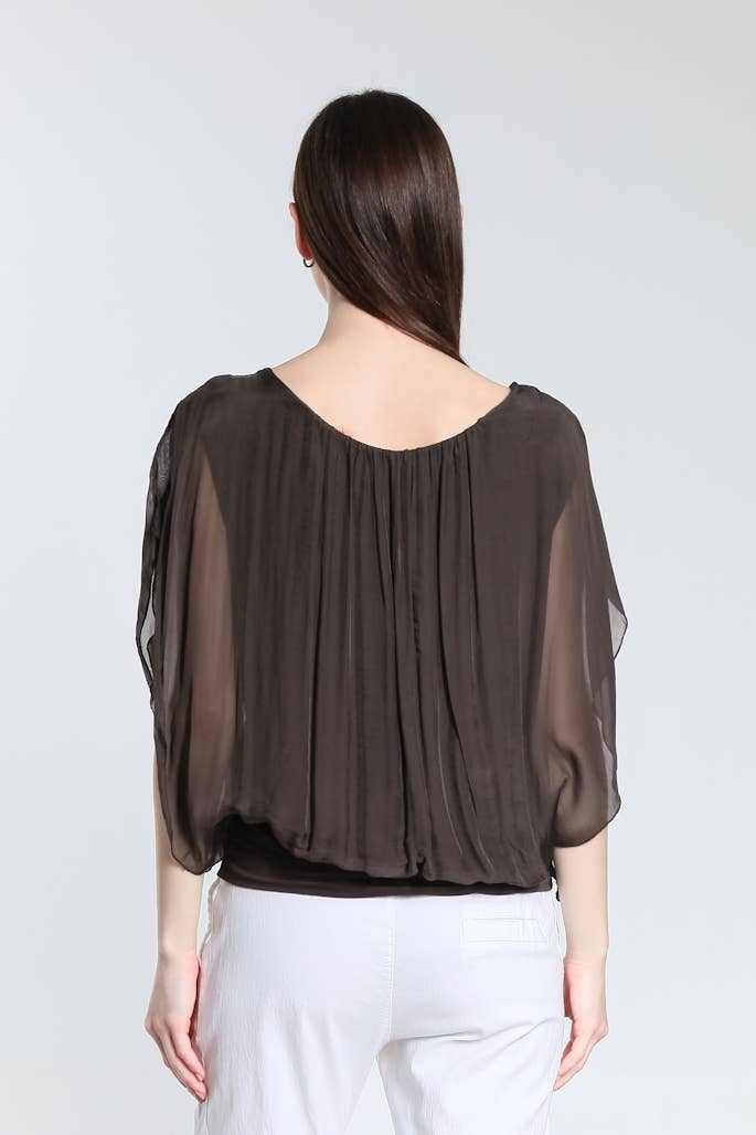 Aurora Flutter Fly Sleeve Silk Top w/ Band Bottom (BSS202)