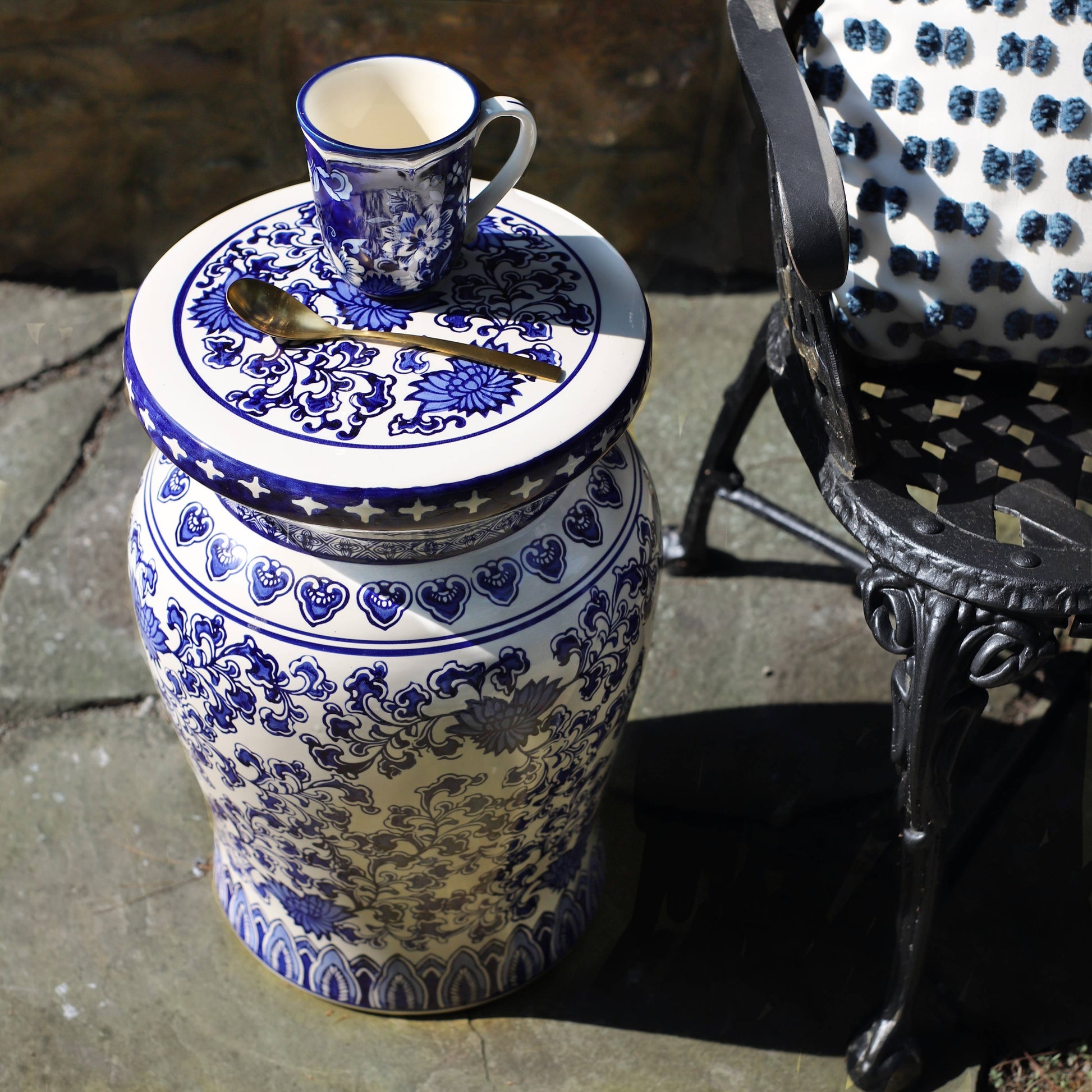 Blue Garden Lotus Podium Stools