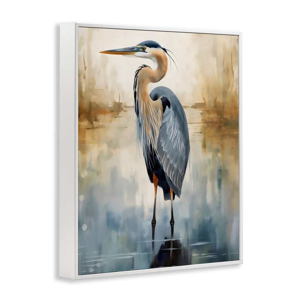 Peaceful Heron over Abstract - Framed Wall Art