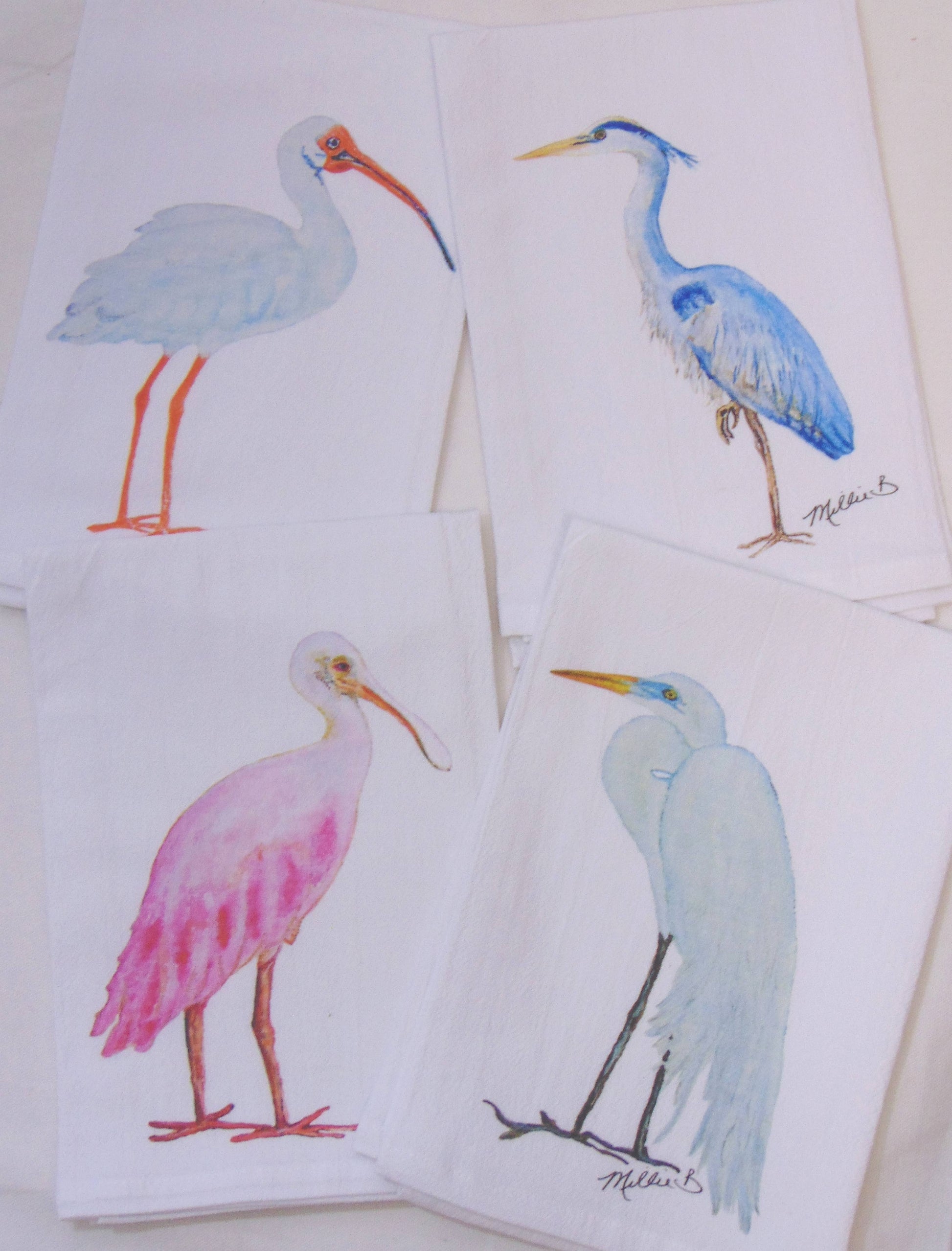 Limited Edition Spoonbill on White Flour Sack Towel