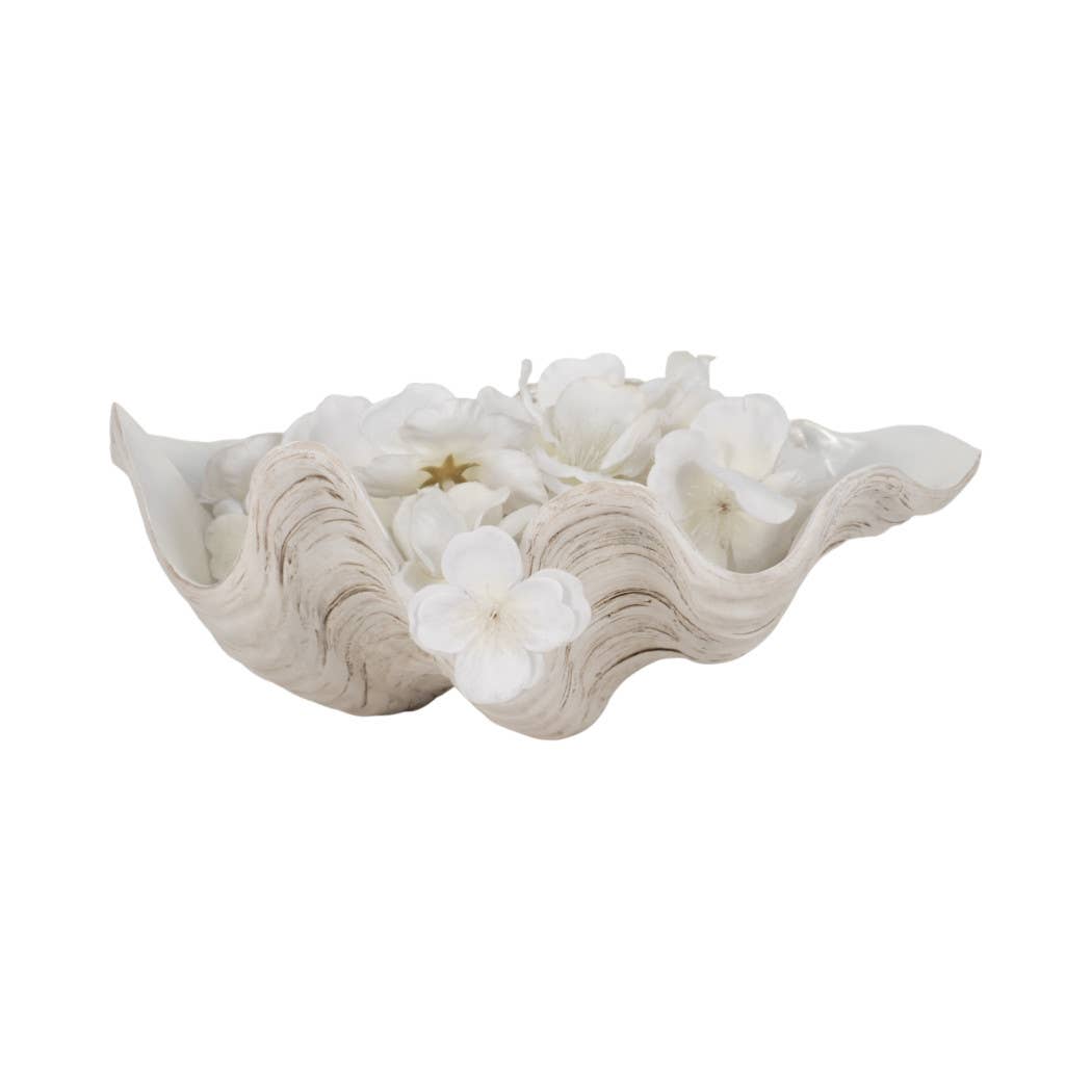 Decorative Bowl - Ivory Resin Coastal Pearlized Shell, 9 in.