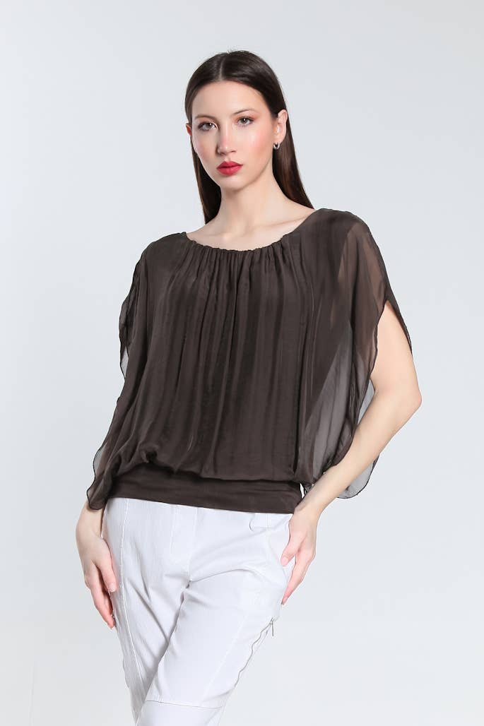 Aurora Flutter Fly Sleeve Silk Top w/ Band Bottom (BSS202)