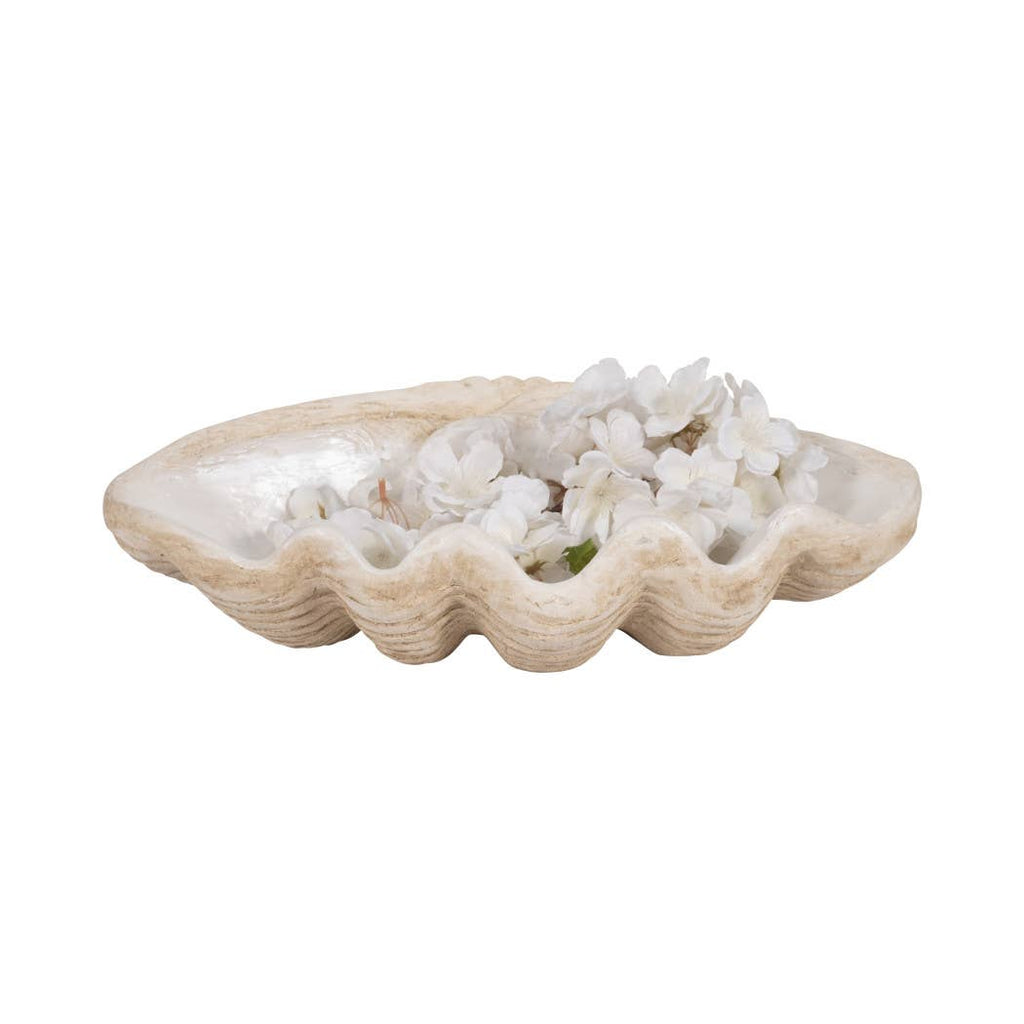Decorative Bowl - Ivory Resin Coastal Wavy Rim, 16 in.