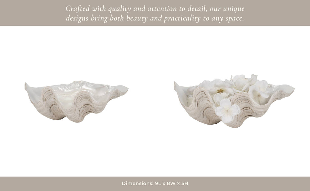 Decorative Bowl - Ivory Resin Coastal Pearlized Shell, 9 in.