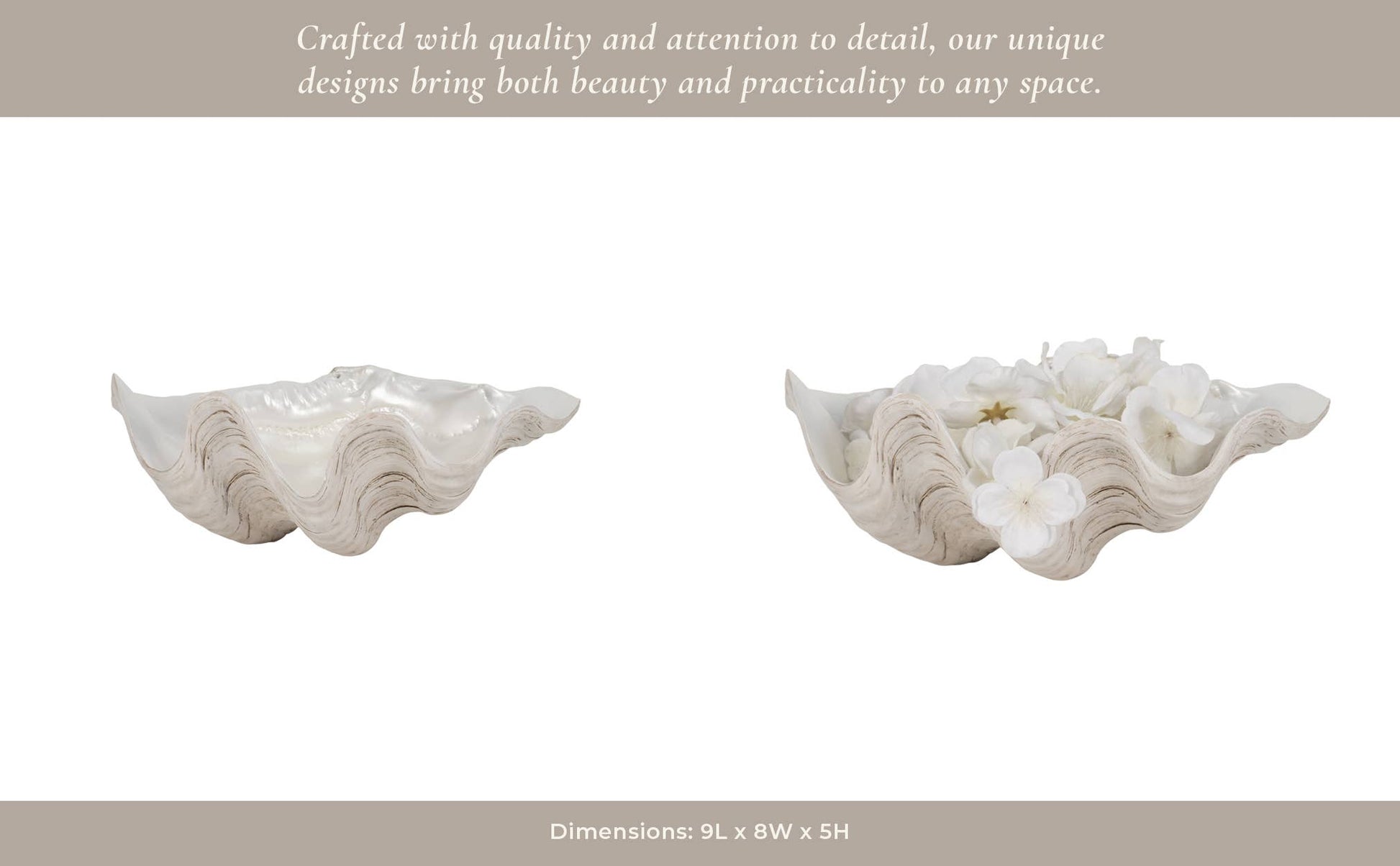 Decorative Bowl - Ivory Resin Coastal Pearlized Shell, 9 in.