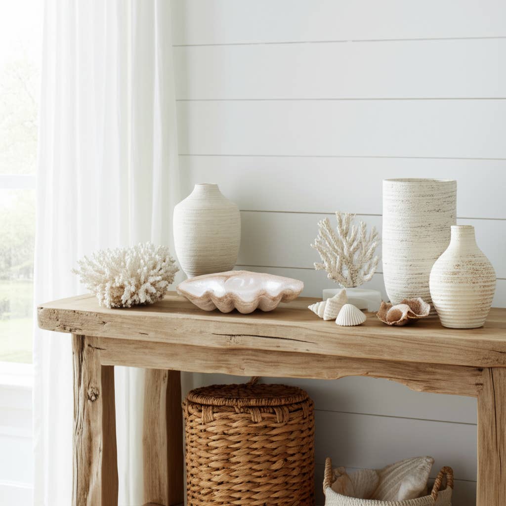 Decorative Bowl - Ivory Resin Coastal Wavy Rim, 16 in.