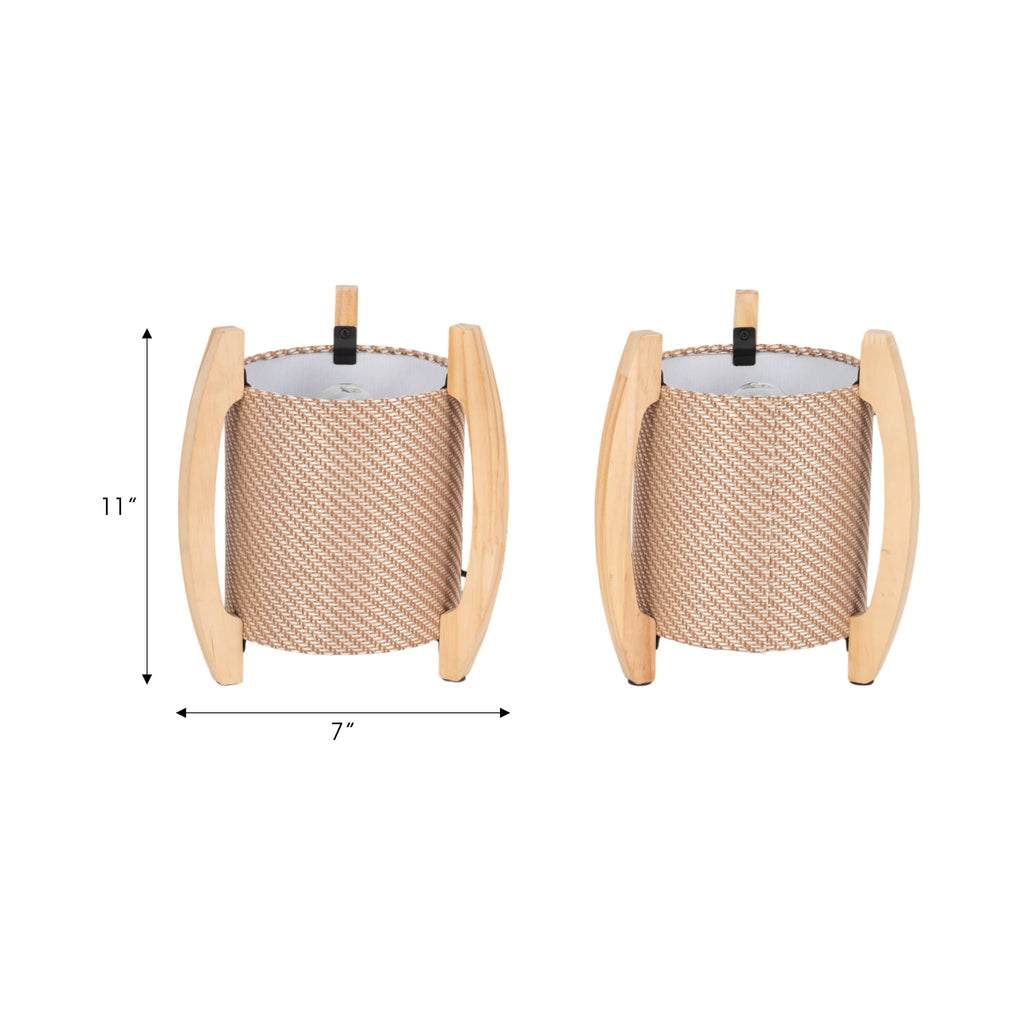 Table Lamps Set of 2 - Ivory Wood Cylinder Tripod, 11 in.