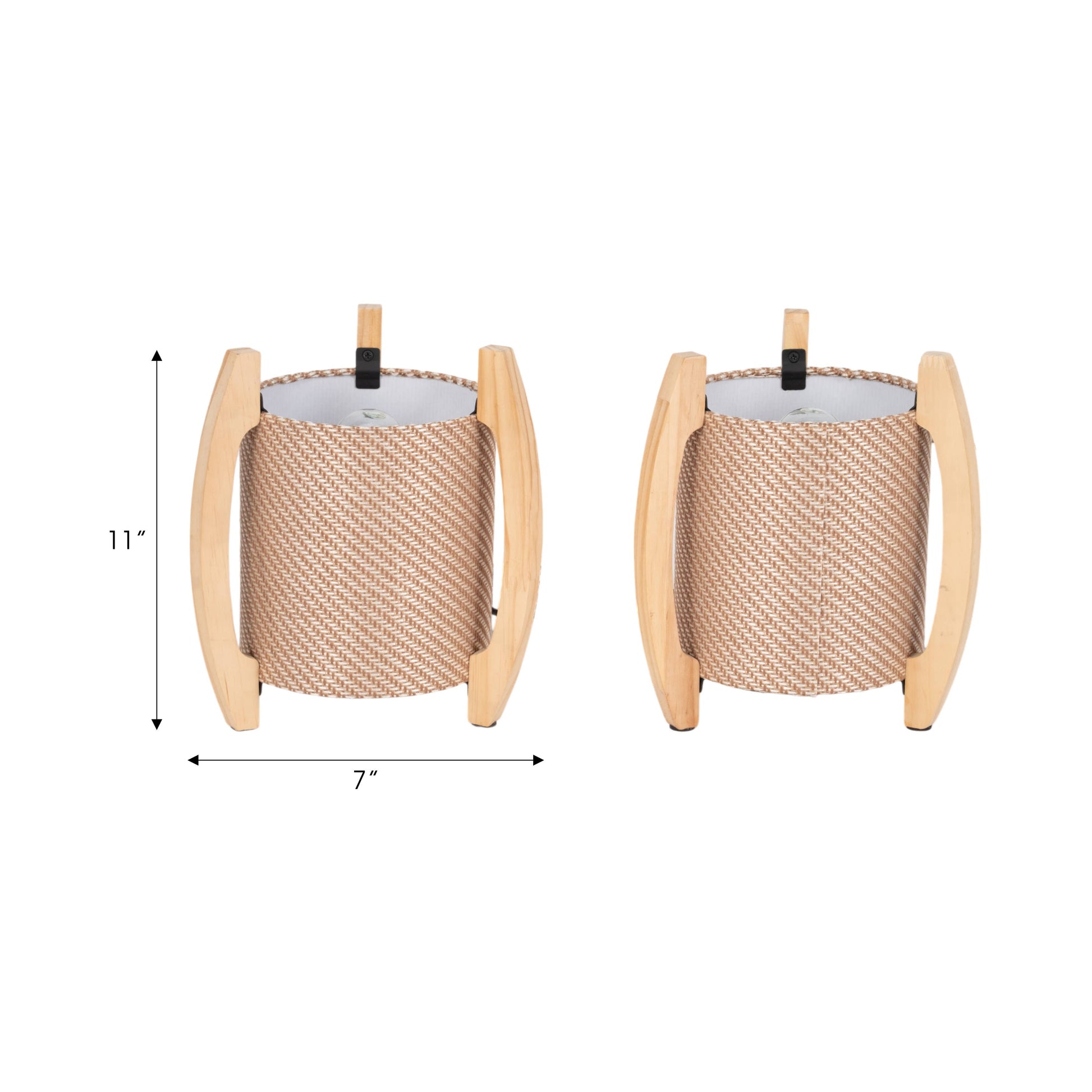 Table Lamps Set of 2 - Ivory Wood Cylinder Tripod, 11 in.