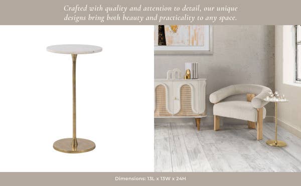 End Table - Gold/White Marble Top Metal Round Base, 24 in.
