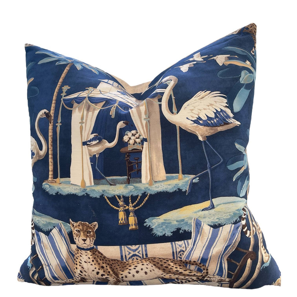 Navy Chinoiserie Throw Pillow with Feather Insert        