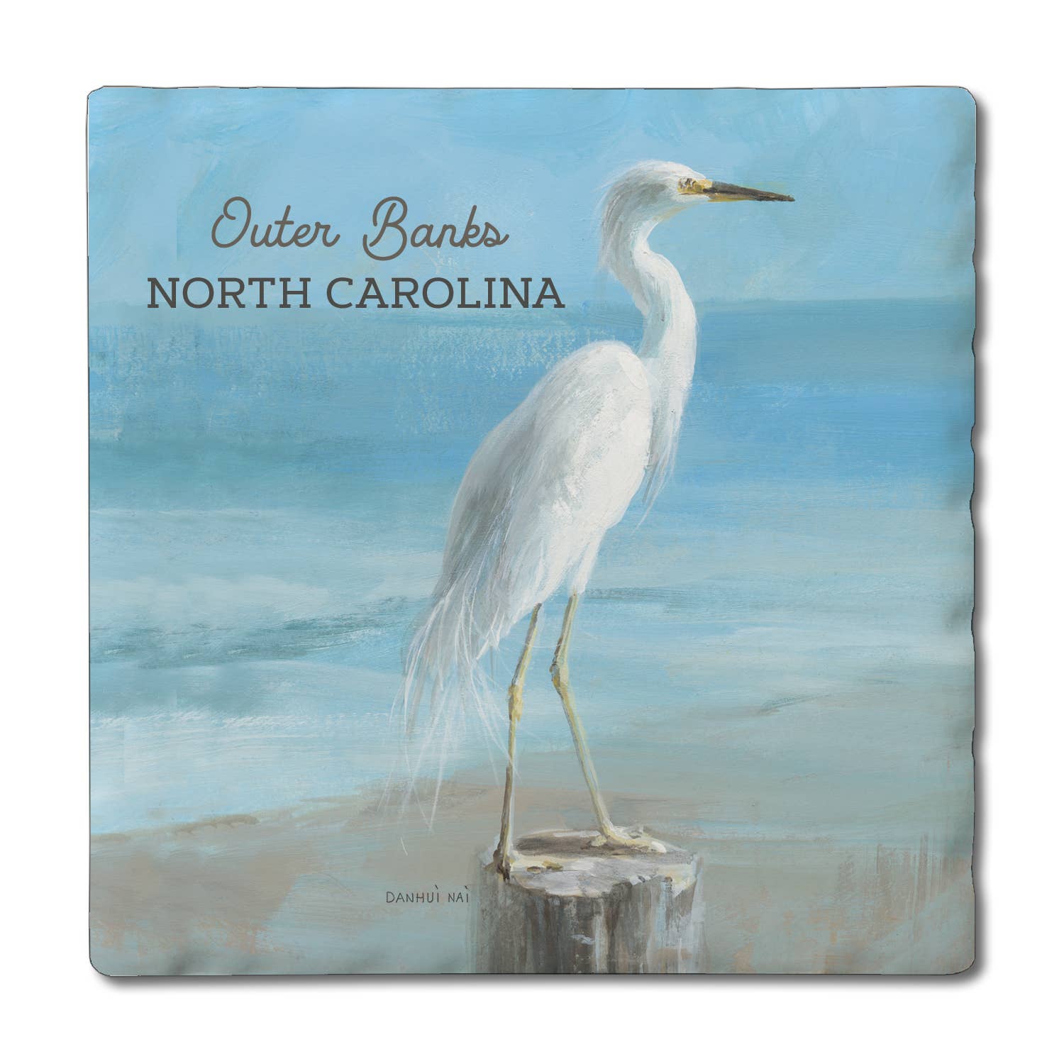 Name Drop Single Tumbled Tile Coaster-Seaside Egret
